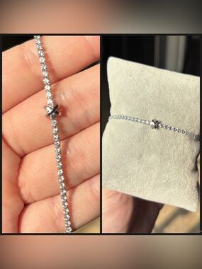 Delicate Crystal Tennis Bracelet with Silver Accent